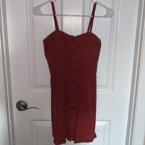 Burnt red dress with brown buttons